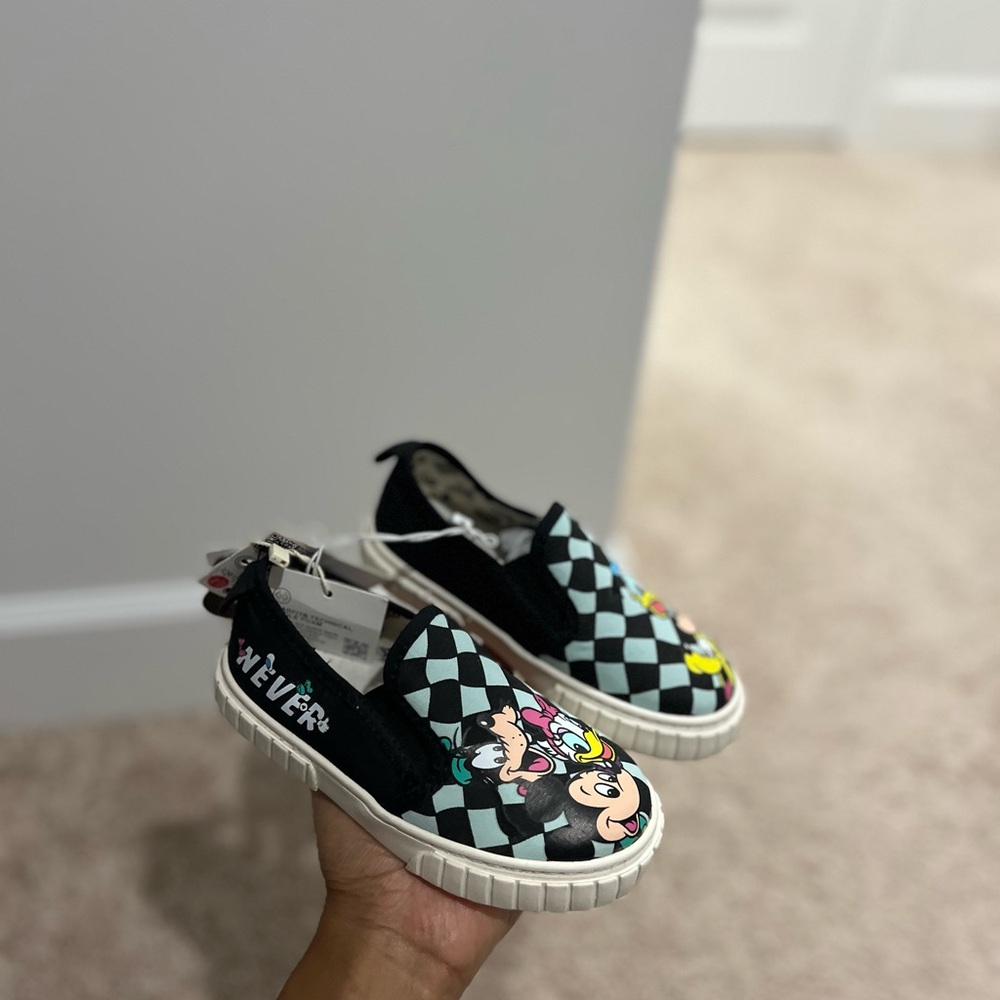 Zara Kids Black and White Cartoon Slip-On Sneakers